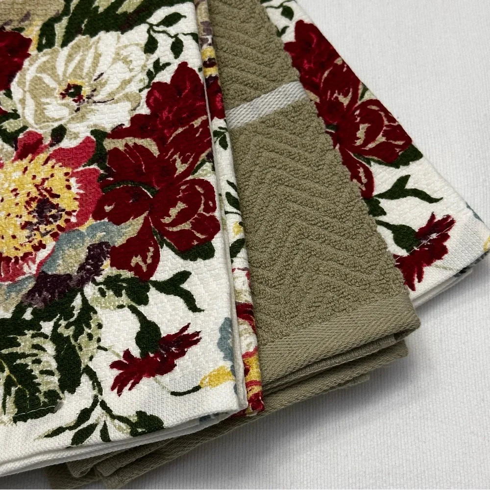 NEW- Lauren Ralph Lauren Floral Terrycloth Kitchen Towel Set of 3